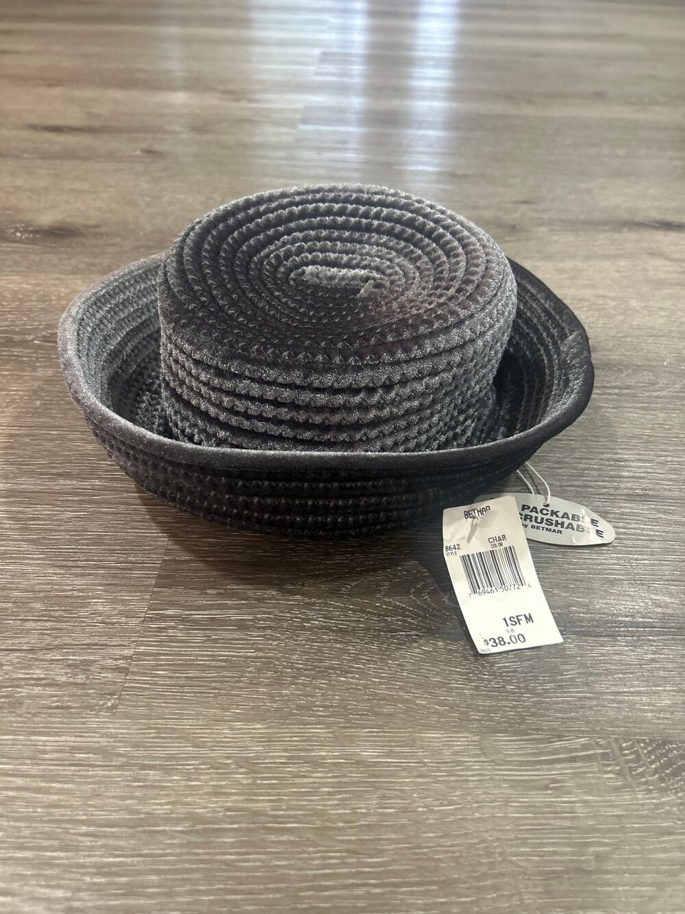 NWT Betmar New York B642 Chenille Bucket Hat Charcoal Gray Packable